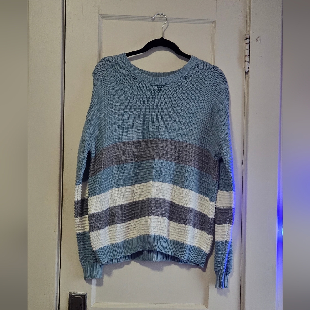 Time and Tru Blue and Gray Striped Sweater